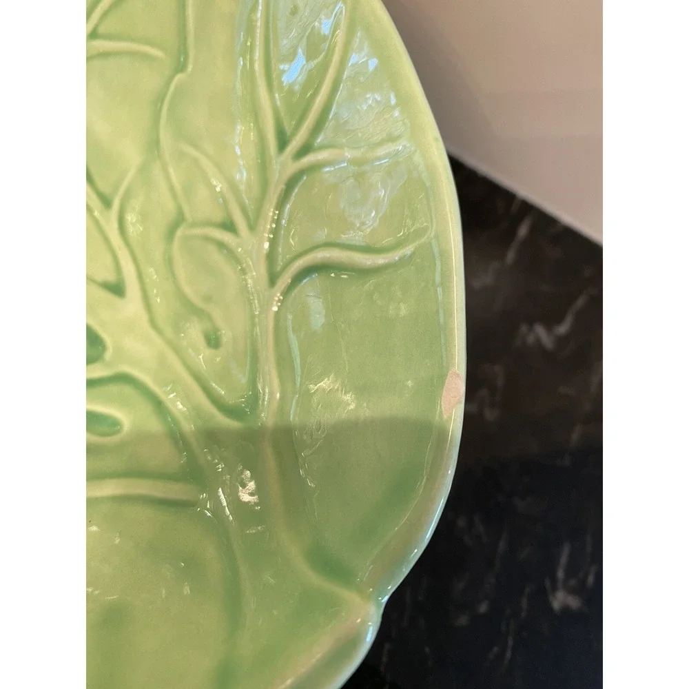 Green Cabbage Leaf Ceramic 7 Piece Salad Bowl Set
